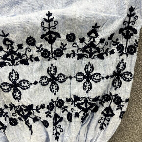 Gap Top women Medium Blue Puff Sleeves boat neck Floral embroidered Crop Blouse - Picture 12 of 14